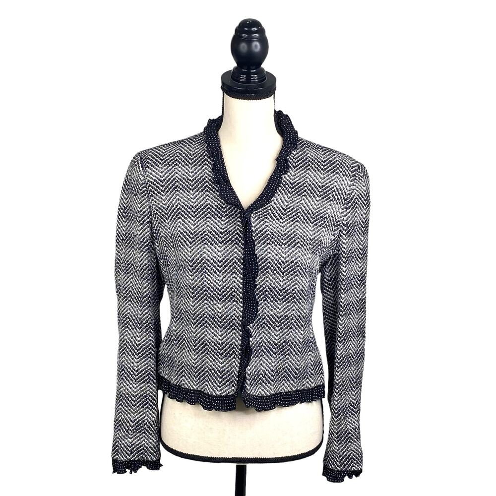 Escado Women's Black Grey Tweed Herringbone Jacket Size 38